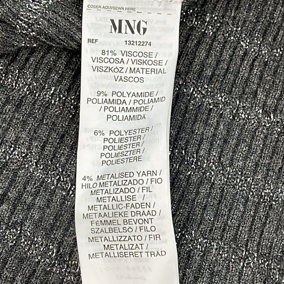 Mango Suit Gray Silver Stripe Sparkle Cardigan Sweater V Neck Sz L - Picture 8 of 9